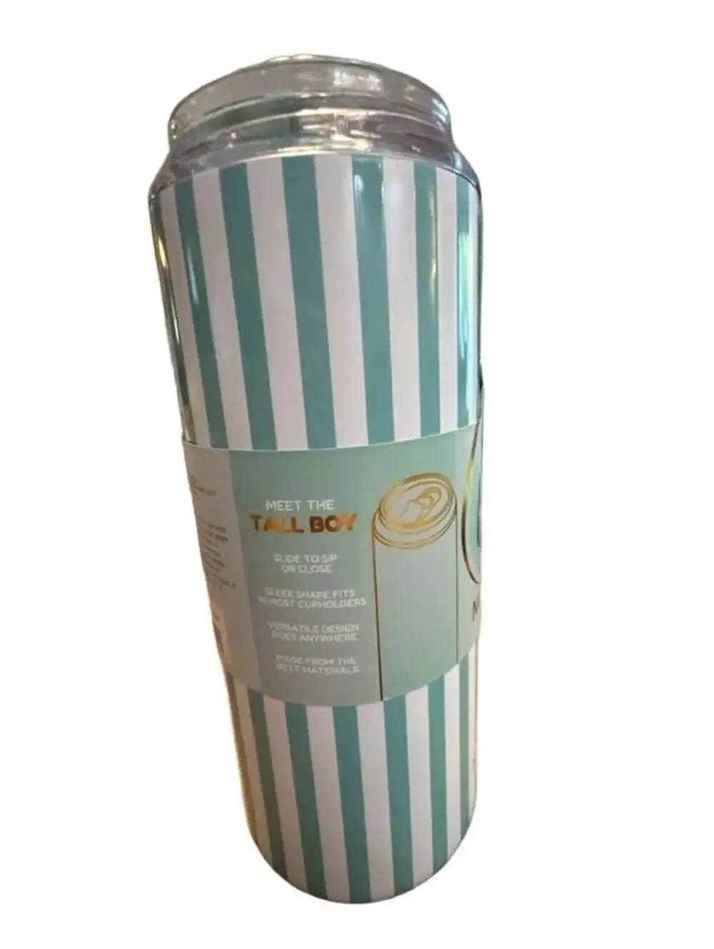 Tall Boy Tumbler Size 18 Oz Mint Green White Stripe Stainless Steel